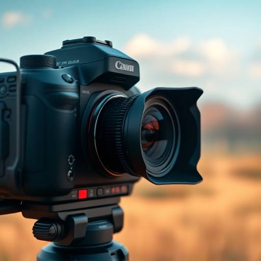 Image du cours de photographie montrant un appareil photo professionnel et un paysage en arrière-plan.