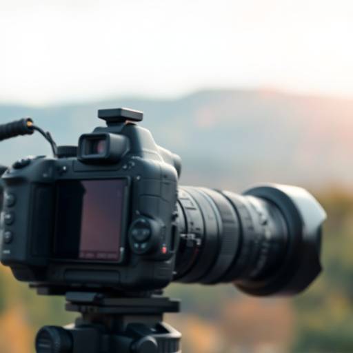 Image du cours de photographie montrant un appareil photo professionnel et un paysage en arrière-plan.